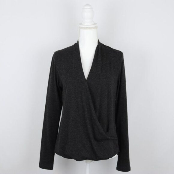 Lucy Activewear Women's Medium Black Wool Blend Faux Wrap Long Sleeve Blouse - Picture 1 of 6